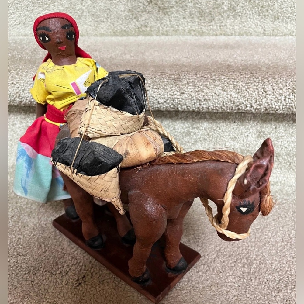 Vintage Haiti Hand Crafted Folk Art - Woman and Donkey